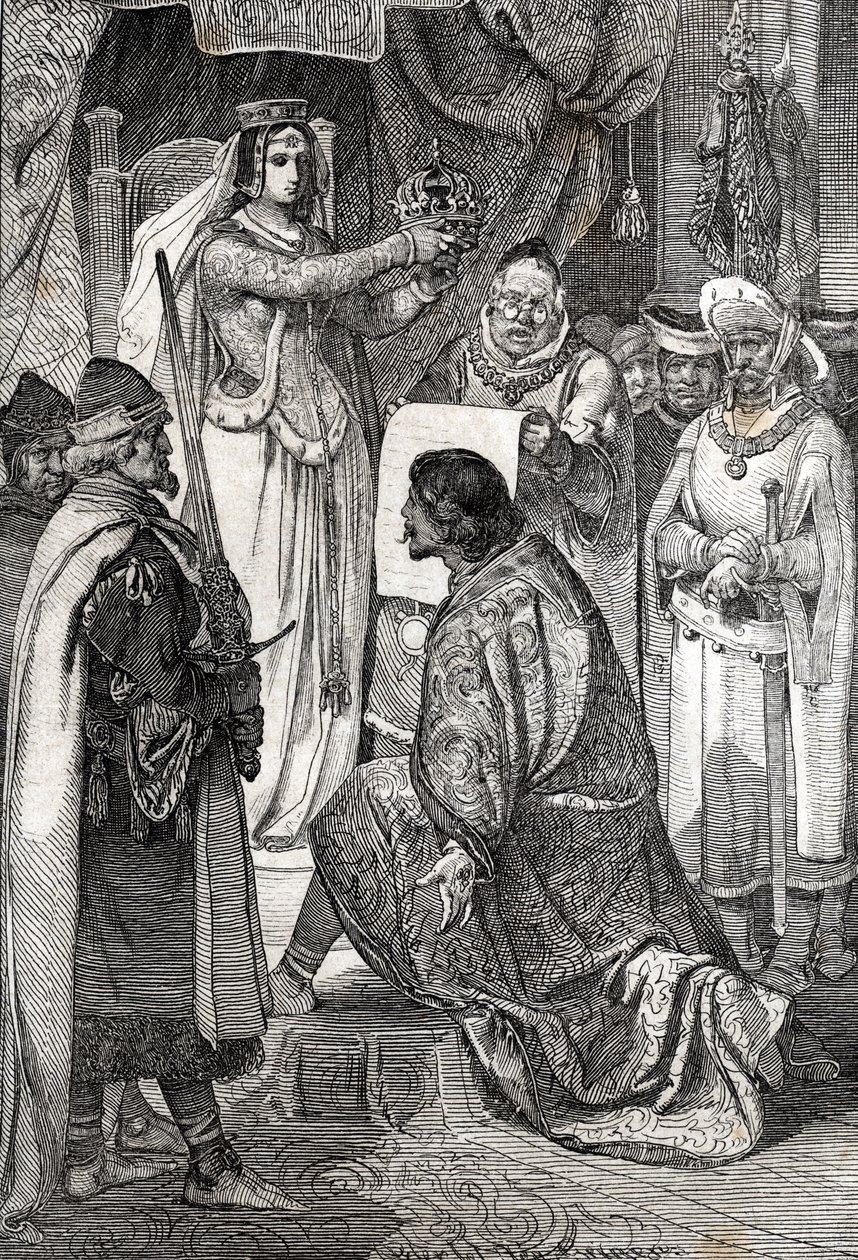 Kroningen af Erik XIII af Pommern som konge af af de nordiske kongeriger Sverige, Danmark og Norge, af Margaret I af Danmark af German School