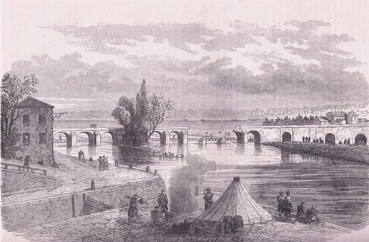 Forsvaret af Paris-ødelæggelsen af broen Jonville-sur-Marne, Cassells historie om krigen mellem Frankrig og Tyskland udgivet af Cassell and Company Limited, ca. 1890 (litho) af German School