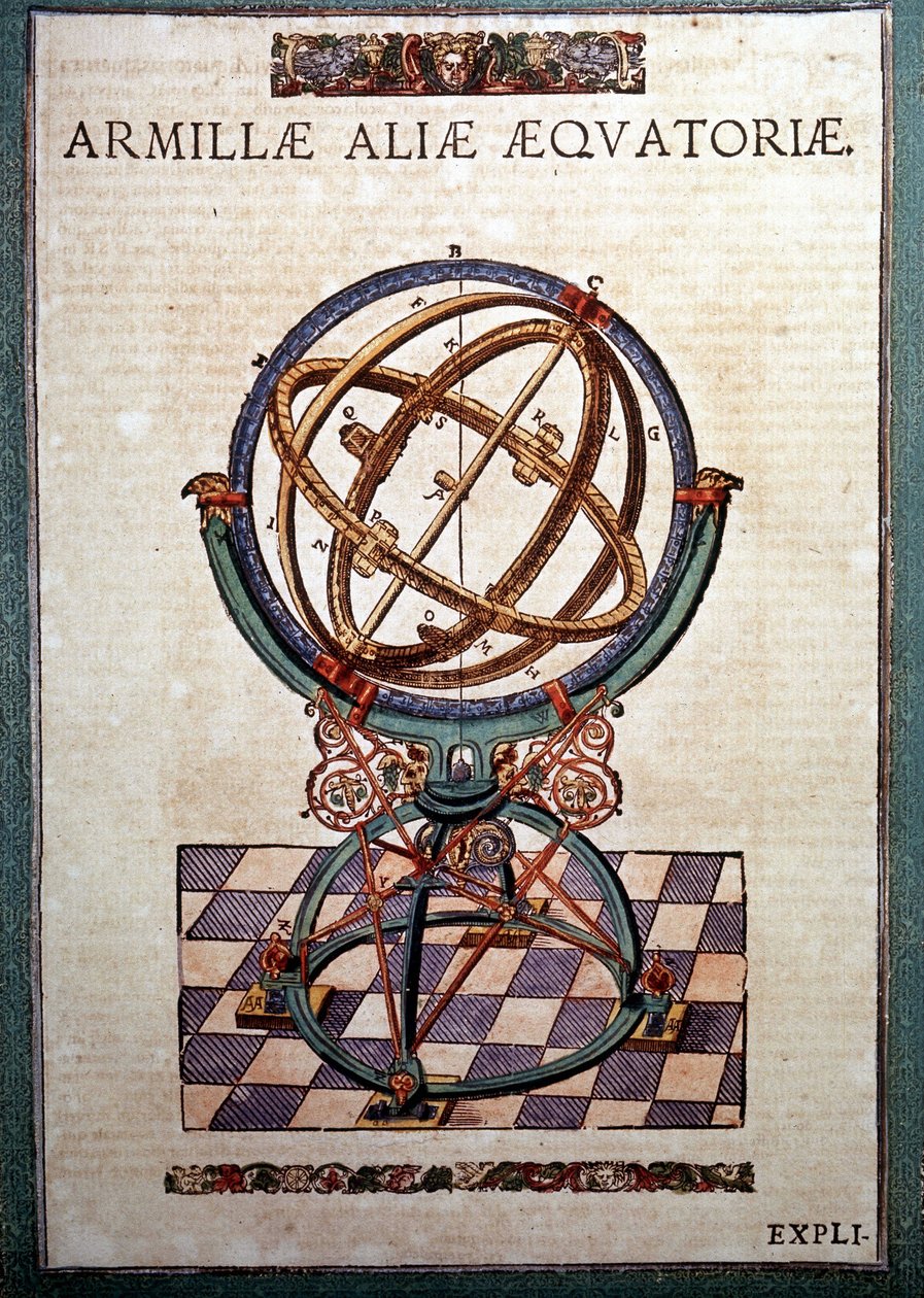 Den ækvatoriale armillarsfære i "The Mechanism of Astronomy" af Tycho Brahe (1546 - 1601), Wandsbeck af German School