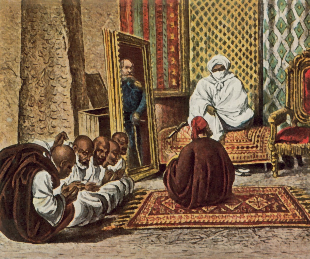 Den opdagelsesrejsende Nachtigal besøger sheik Omar af Bornu, 5. juni 1870 (forstærket farvelitografi) af German School
