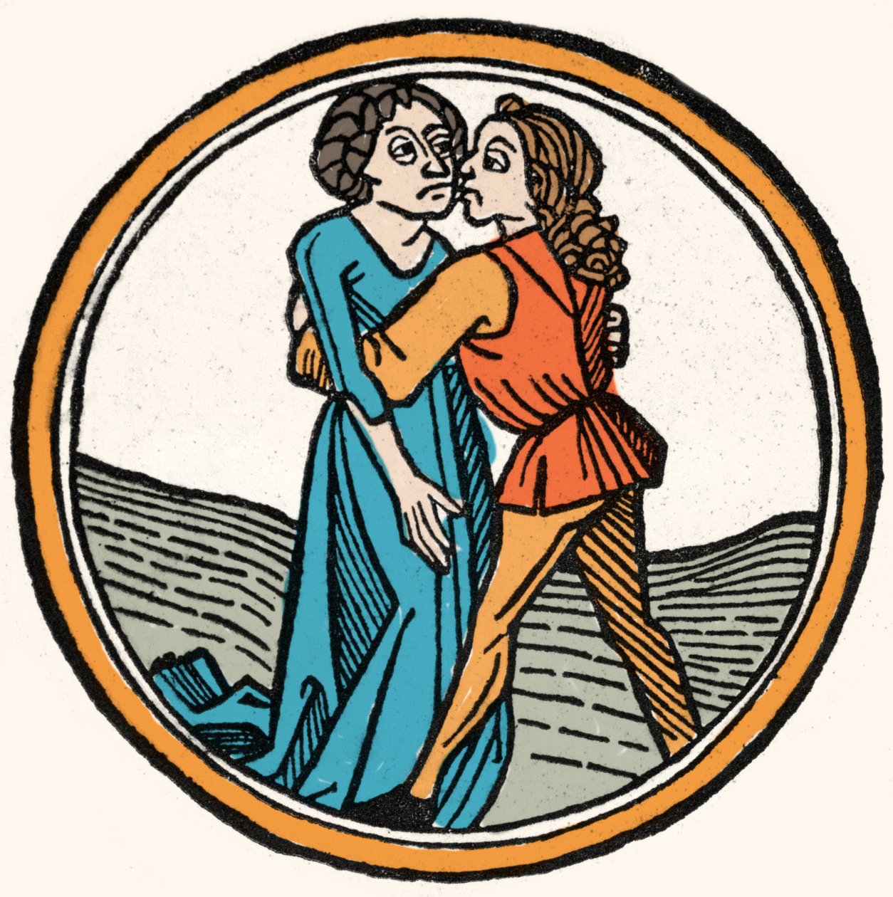 De fire temperamenter: blodet (varmt og venligt). Xylografi, Augsburg 1480. af German School