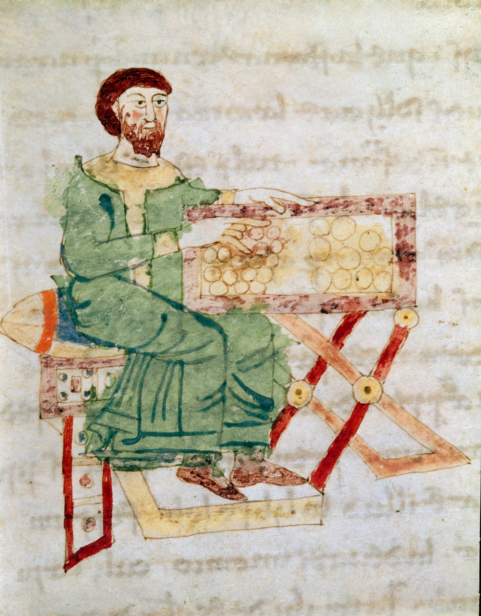 Pengeveksleren, stamfader til bankmanden Miniature fra manuskriptet "" De Universo"" (eller De rerum naturis (om tingenes natur)) (cod. 132) af Rabanus Maurus Magnentius (eller Raban Maur eller Rabano Mauro) (ca. 780-856). 9. århundrede. Arkiv af Monte Ca af German School