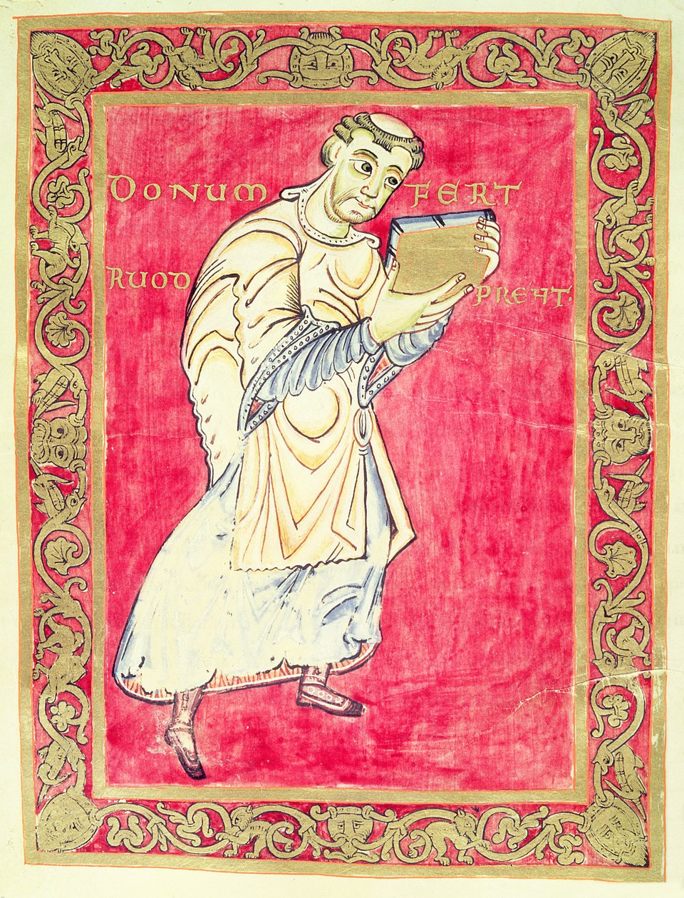 Munken Ruodprehet præsenterer sin bog fra Egbert, ærkebiskop af Triers psalter af German School