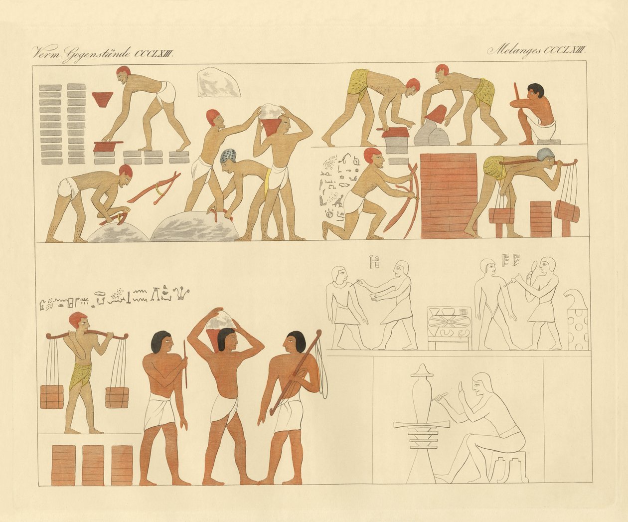 Jødernes trældom i Egypten repræsenteret på et 3000 år gammelt billede i en grav i Øvre Egypten (farvet indgravering) af German School
