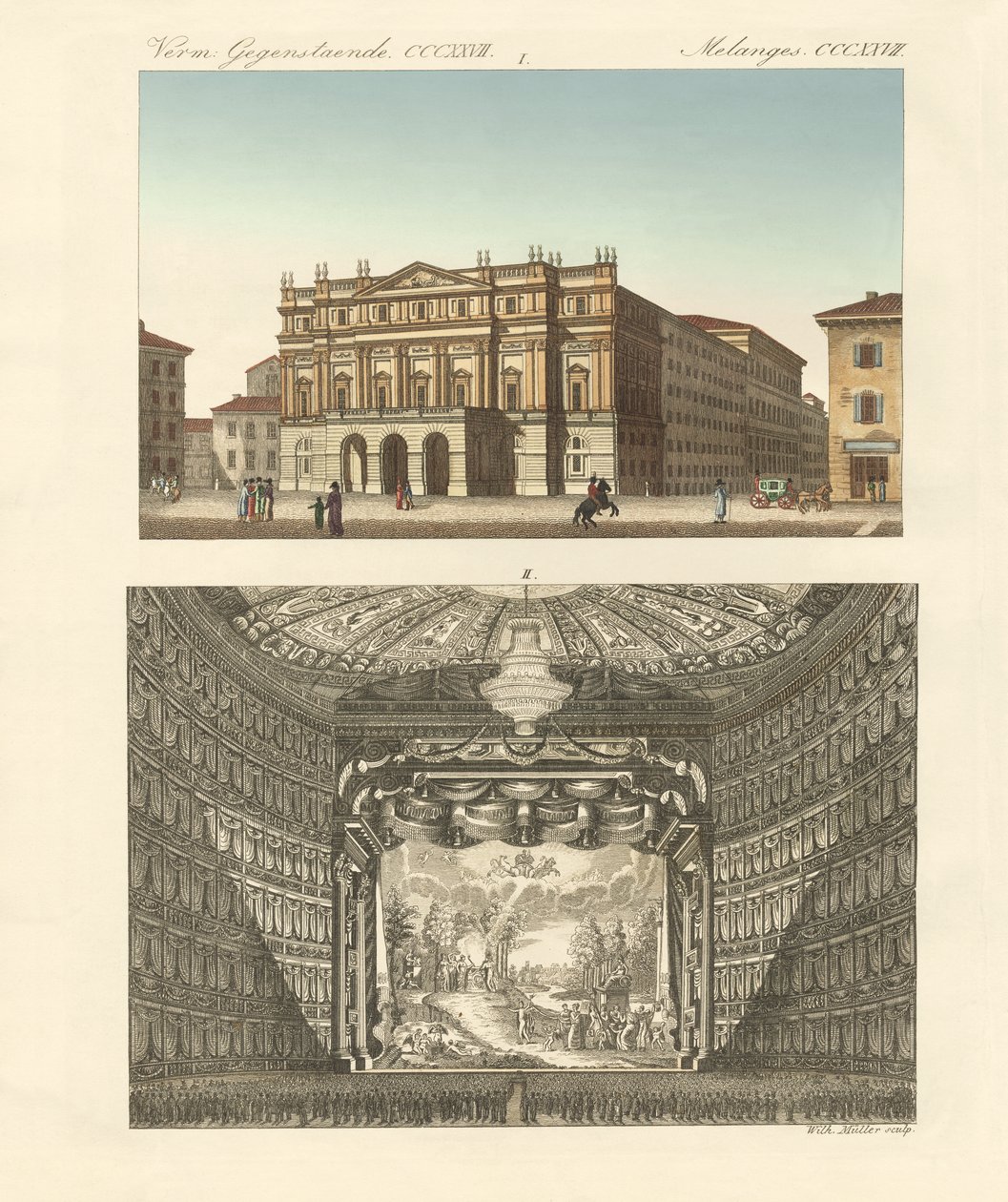 Teatret Della Scala i Milano (farvet gravering) af German School