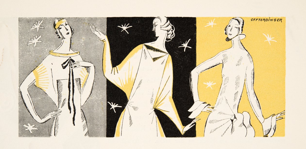 Tre kvinder om kjoler, fra Styl, pub.1922 (pochoir print) af German School