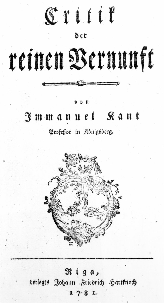 Titelside til kritik af den rene fornuft af Immanuel Kant, udgivet i 1781 af German School