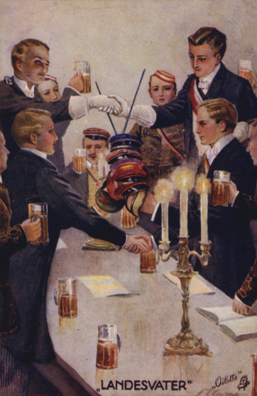Skål for fædrelandet (farvelitografi) af German School