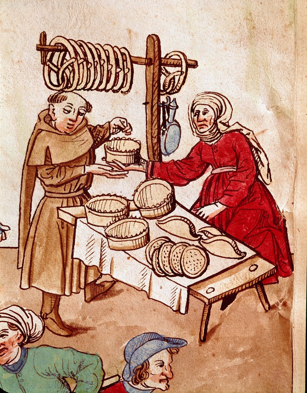 Handel: en brødhandler. Miniature fra "Krøniker fra Konciliet i Konstanz" af Ulrich Richental (1360-1437) 1438 ca. Prag, nationalbibliotek af German School