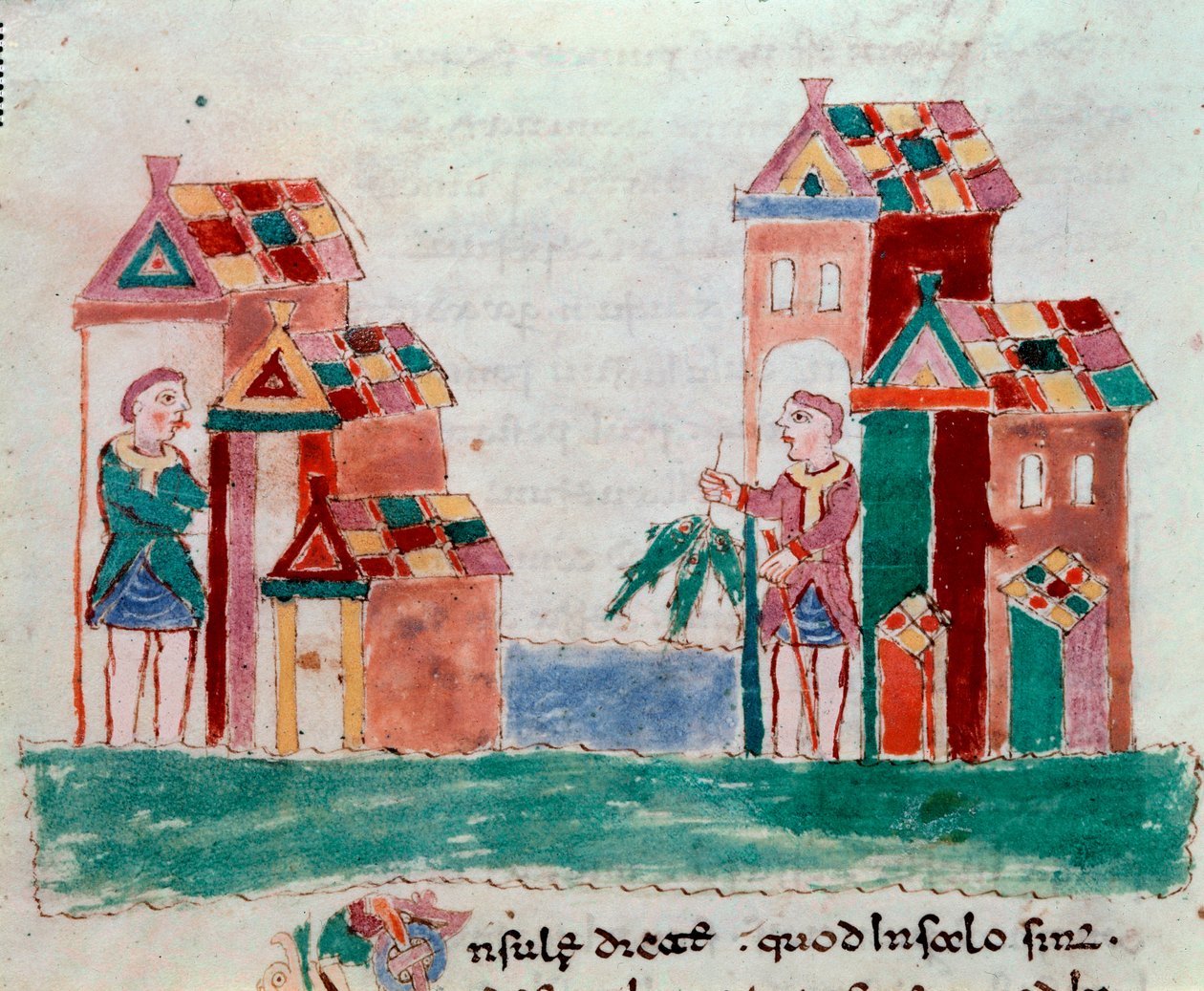 Handel: sælgeren af ​​fisk. Miniature taget fra manuskriptet "" De Universo" eller "" De rerum naturis"" (Fra tingenes natur) af Rabanus Maurus Magnentius (eller Raban Maur eller Raban Mauro, ca. 780-856). 9. århundrede. Arkiv for Mount Cassino Abbey (Moun af German School
