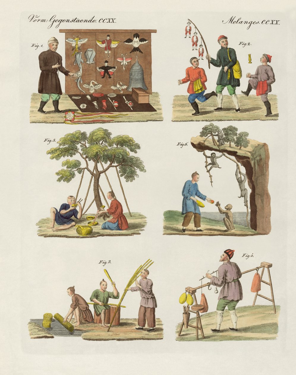 Handel, kunst og håndværk i Kina (farvet gravering) af German School