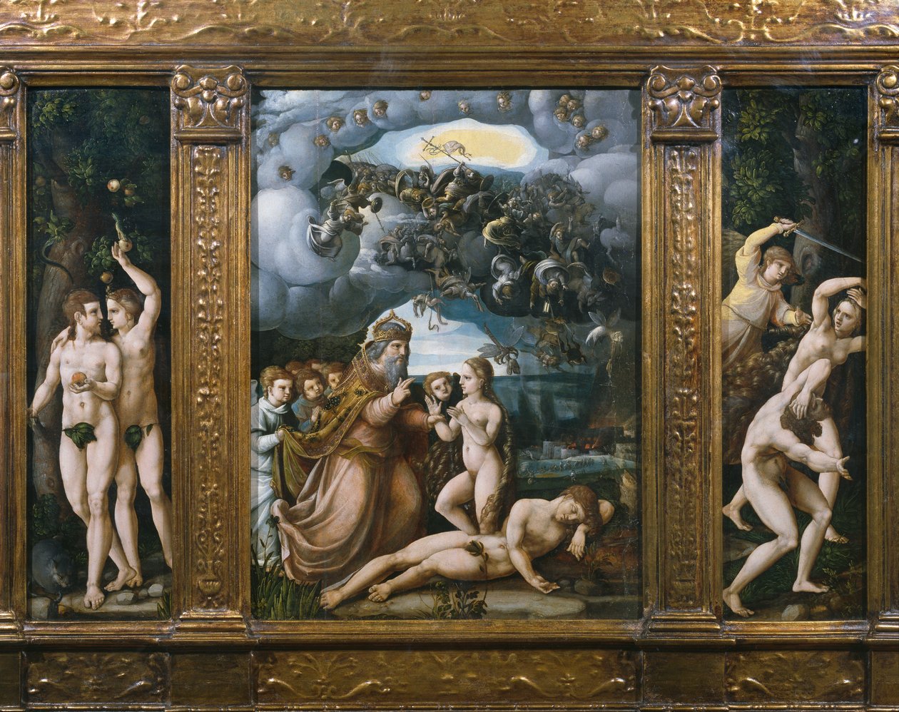 Skabelsens triptykon, Adam og Eva, Evas skabelse, udvisning fra paradis (se også 346195, 346197) af German School