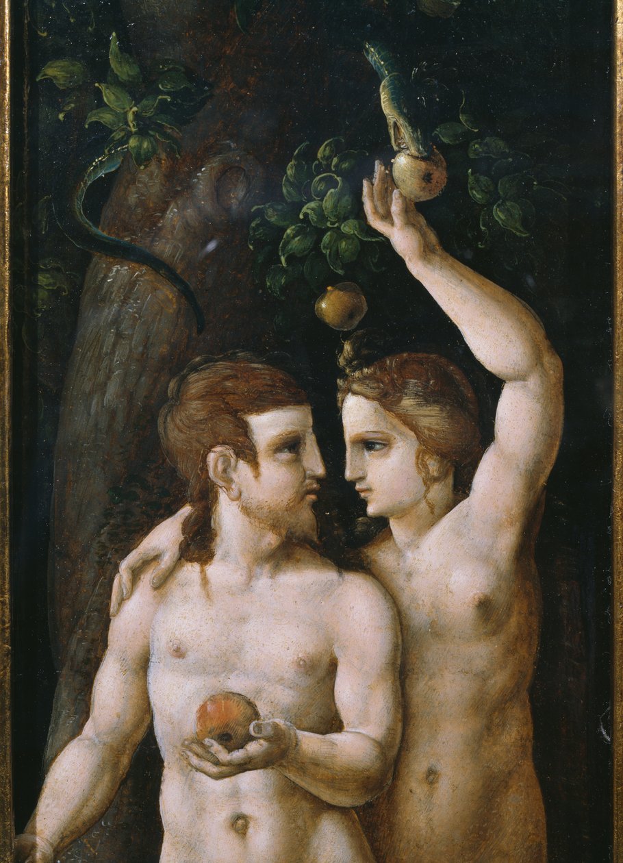 Skabelsens triptykon, Adam og Eva, venstre panel (detalje) (se også 346194, 346195) af German School