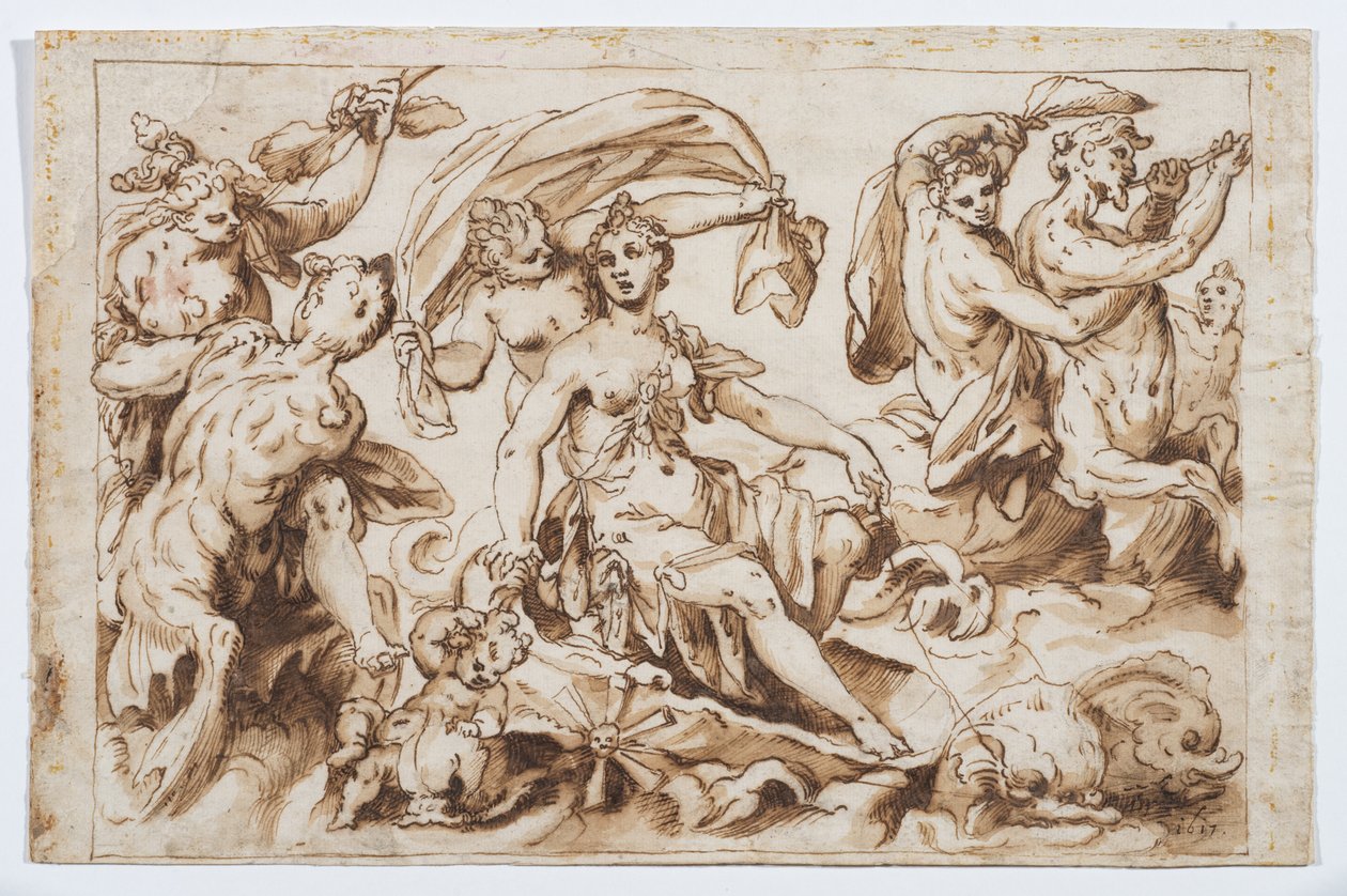 Galateas triumf, ca. 1617 (sort kridt, pen og brunt blæk og brun lavering) af German School