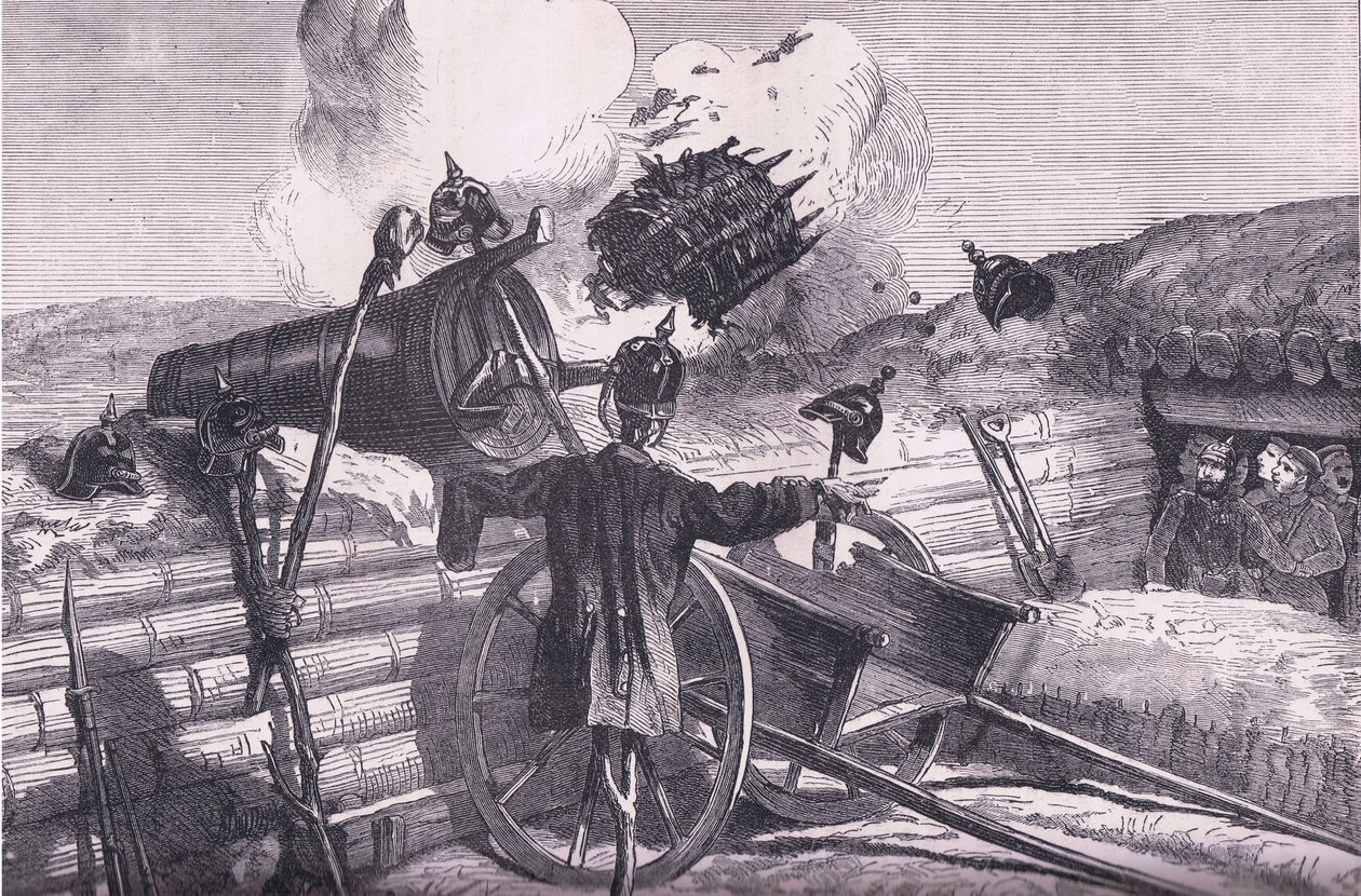 Prøver fjendernes rækkevidde, Cassells History of the War between France and Germany udgivet af Cassell and Company Limited, ca. 1890 (litho) af German School