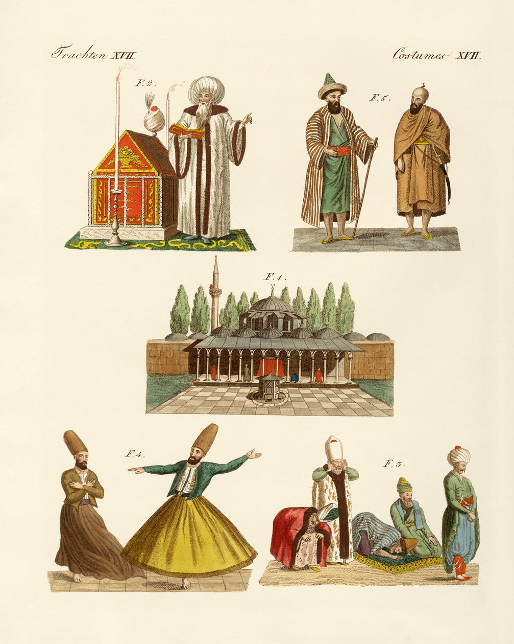 Tyrkiske nationaldragter (farvet gravering) af German School
