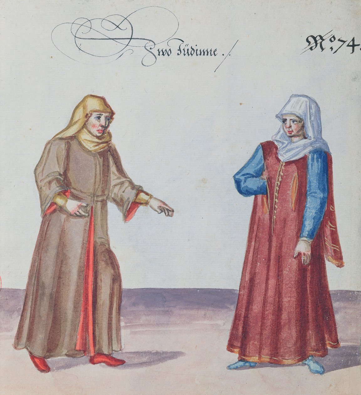 To jødiske kvinder, ca. 1600 (wc på papir) af German School