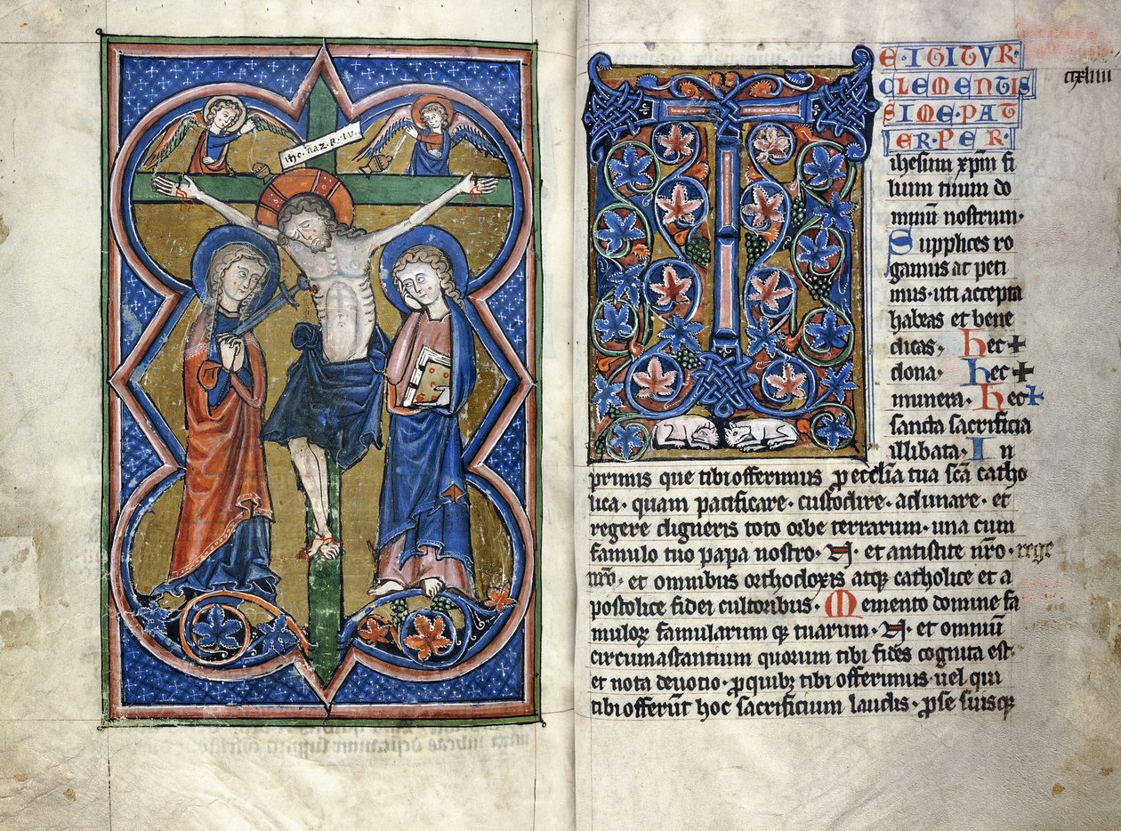 To sider fra et 1300-tals Missale på latin, fra Mellemrhin-regionen, ca. 1250-1300 af German School