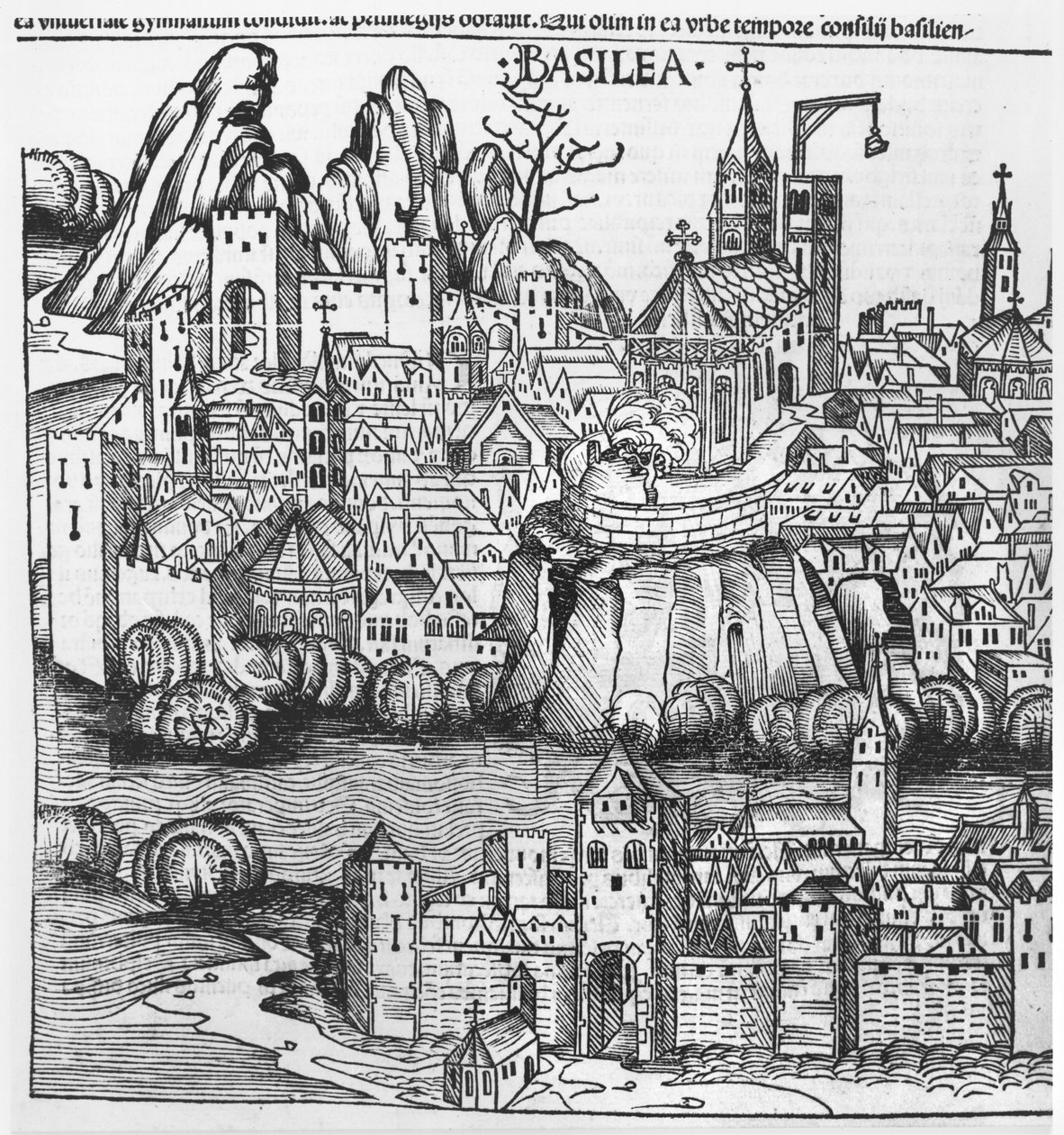 Udsigt over Basel, illustration fra Chronicle of Nurnberg af Hartmann Schedel (1440-1514) 1493 af German School