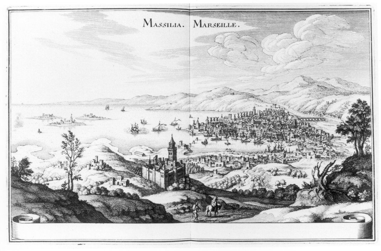 Udsigt over Marseille, fra Topographia Galliae af Martin Zeiller, udgivet 1655-61 af German School