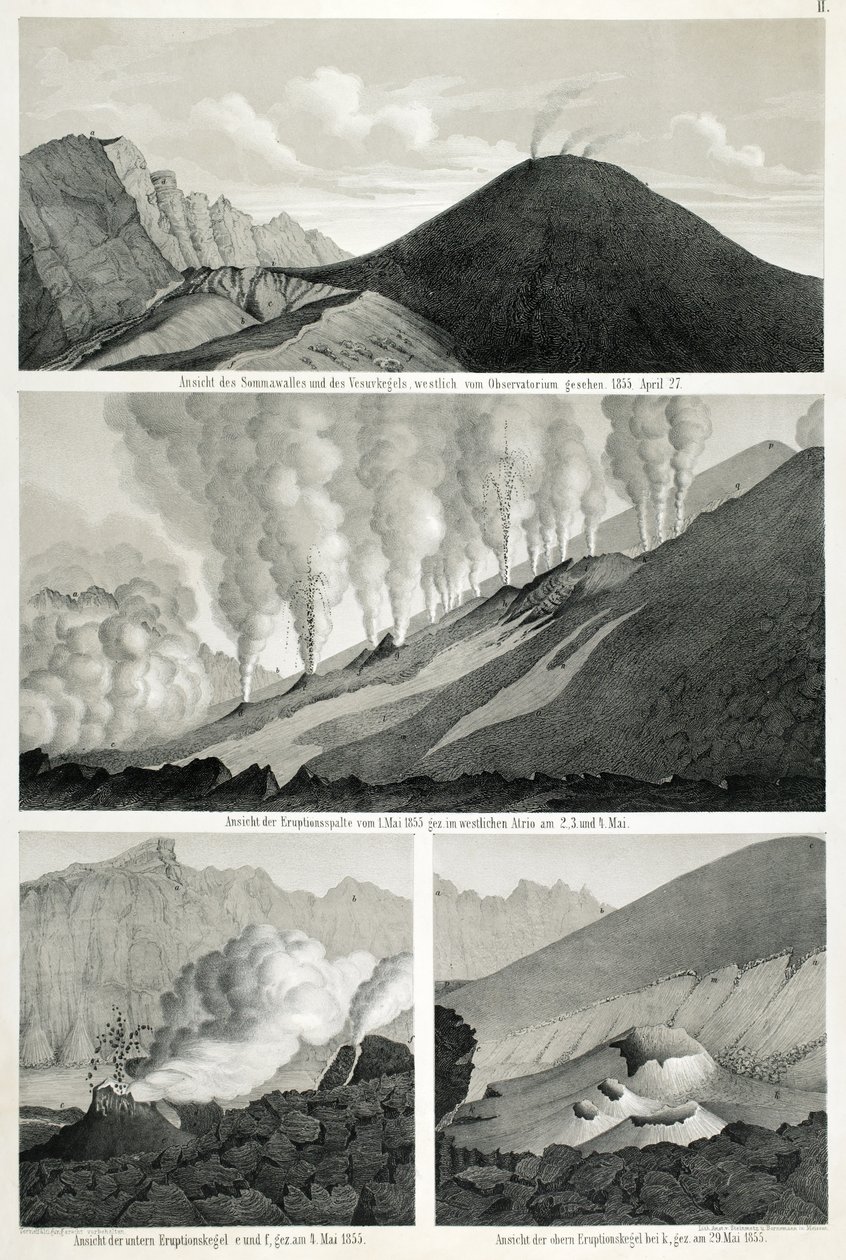 Udsigt over Mount Somma og Mount Vesuv, set fra vest fra observatoriet, 27. april 1855 af German School
