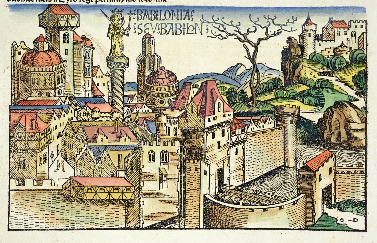 Udsigt over den antikke by Babylon, fra Nürnberg-krøniken af Hartmann Schedel (1440-1514) 1493 af German School