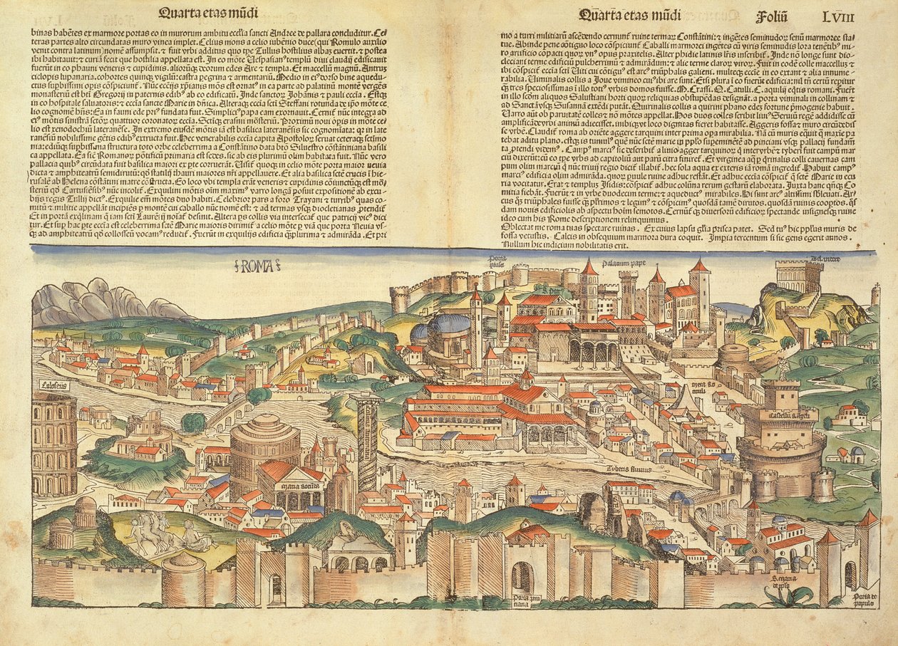 Udsigt over byen Rom, fra Nürnberg-krøniken af Hartmann Schedel (1440-1514) 1493 af German School