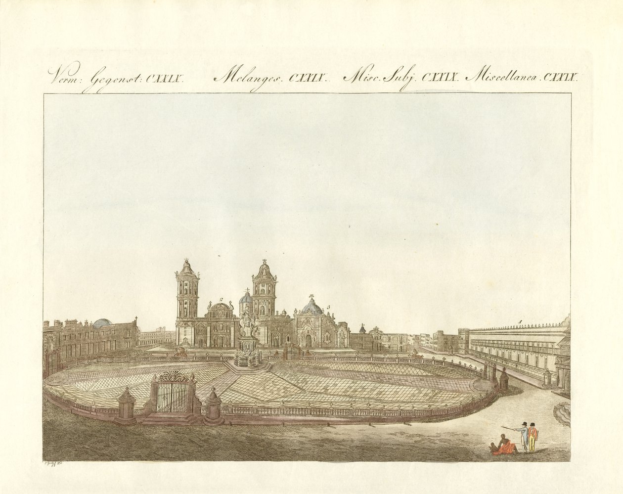 Udsigt over Grand Plaza i Mexico-City i Amerika (farvet gravering) af German School