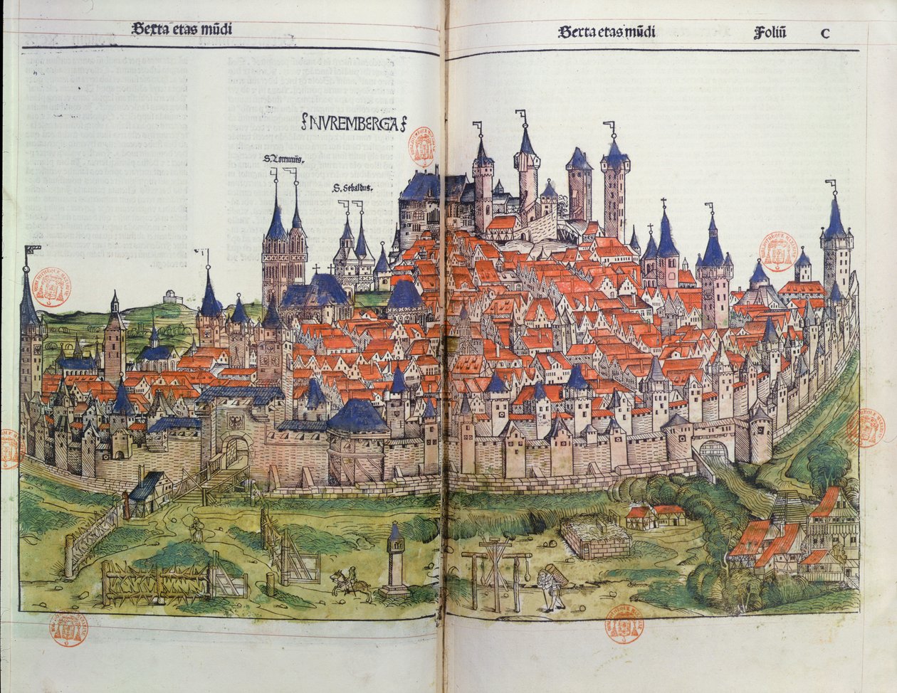 Udsigt over byen Nürnberg, fra Nürnberg-krøniken af Hartmann Schedel (1440-1514) 1493 (farvetræsnit) af German School