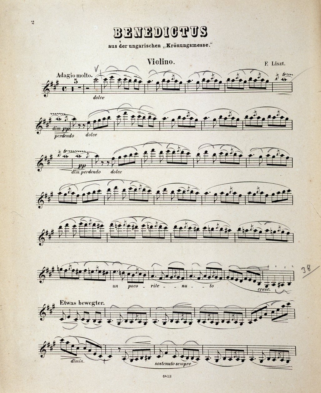 Violinpartiturside fra Ungarsk kroningsmesse af Franz Liszt af German School