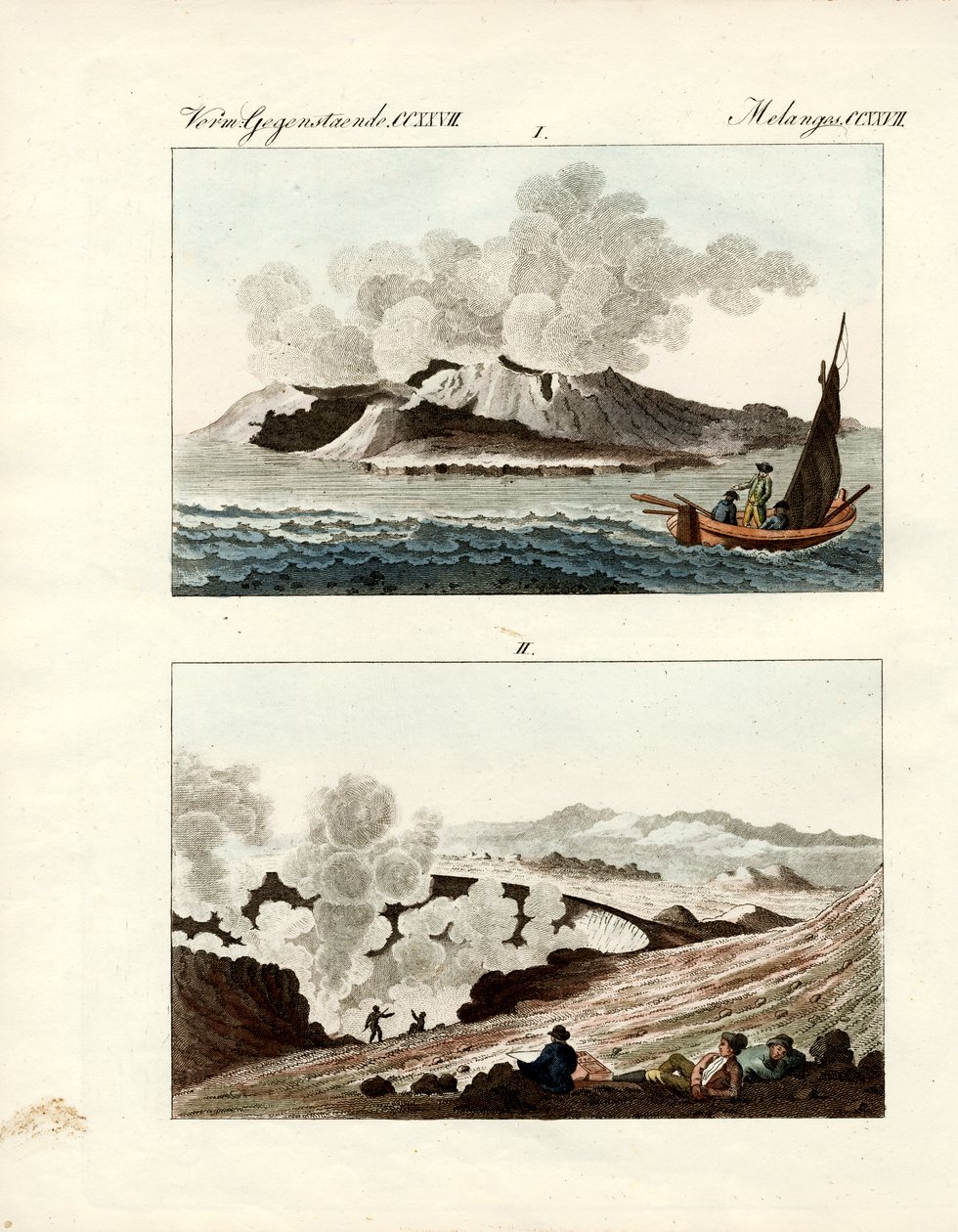 Volcano Island (farvet gravering) af German School