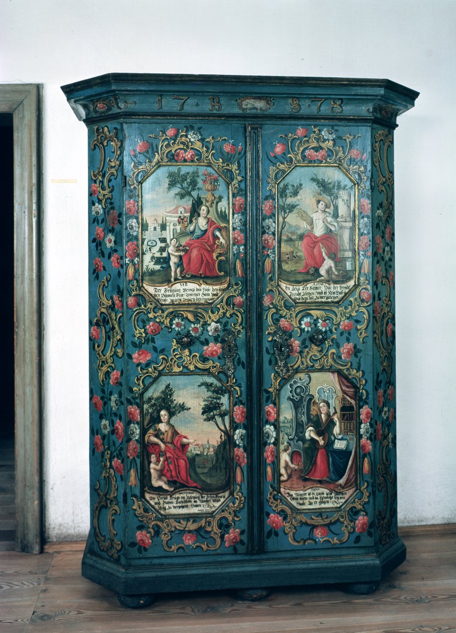 Garderobe dekoreret med scener fra de fire årstider, 1778 (malet træ) af German School