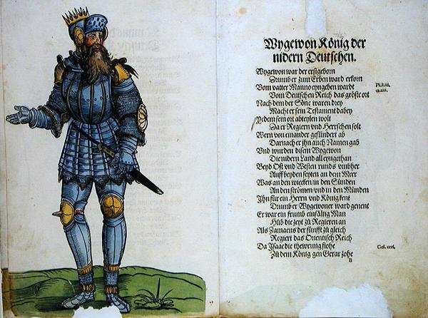 Wygewon, konge af de nedertyskere, fra "The Origin of the First Twelve Old Kings and Princes of the German Nation" (Oprindelsen af de første tolv gamle konger og prinser af den tyske nation) af German School