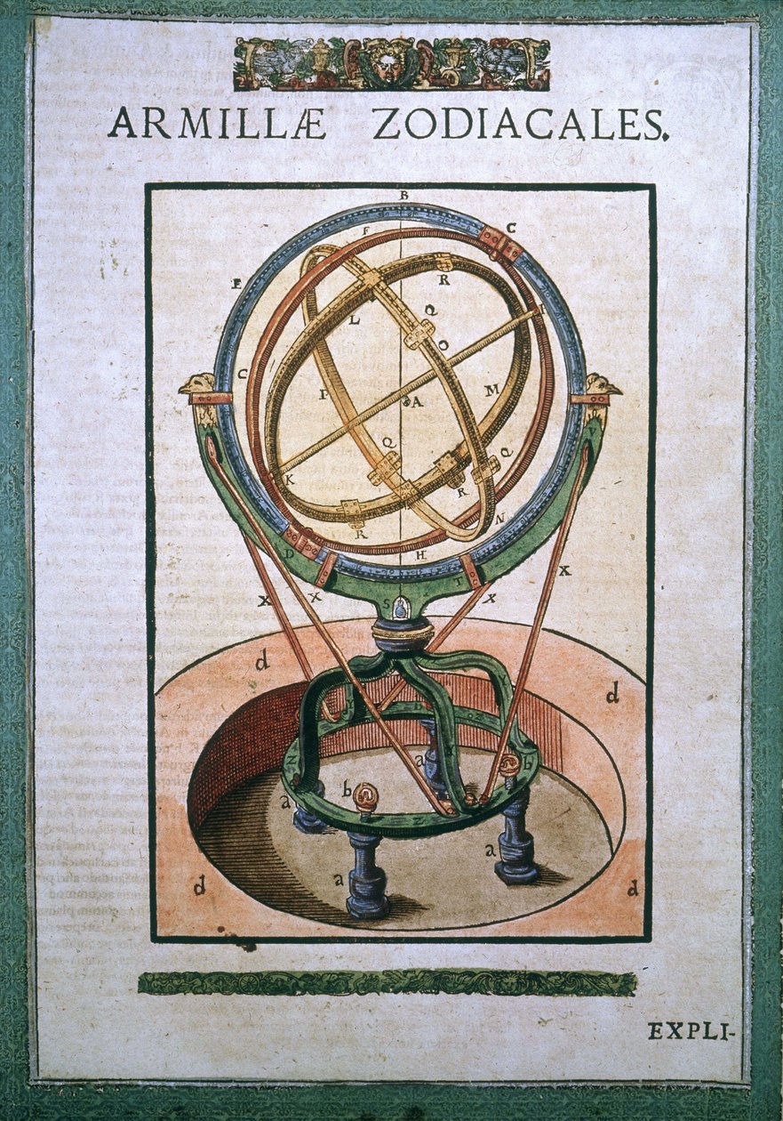 Zodiacal Armillary Sphere i "Mechanical Astronomy" af Tycho Brahe (1546 - 1601), Wandsbeck af German School