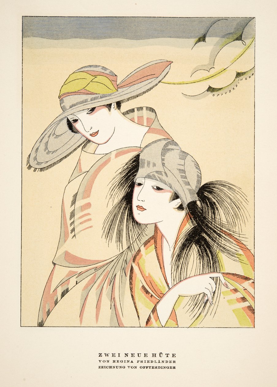 Zwei Neue Hute af Regina Friedlander, fra Styl, pub.1922 (pochoir print) af German School