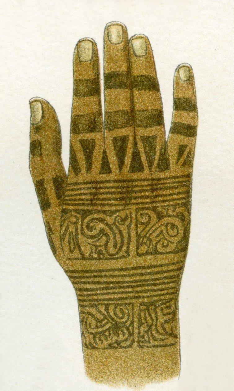 eksempel på Dayak håndtatoveringsdesign, Borneo, 1894 af German School