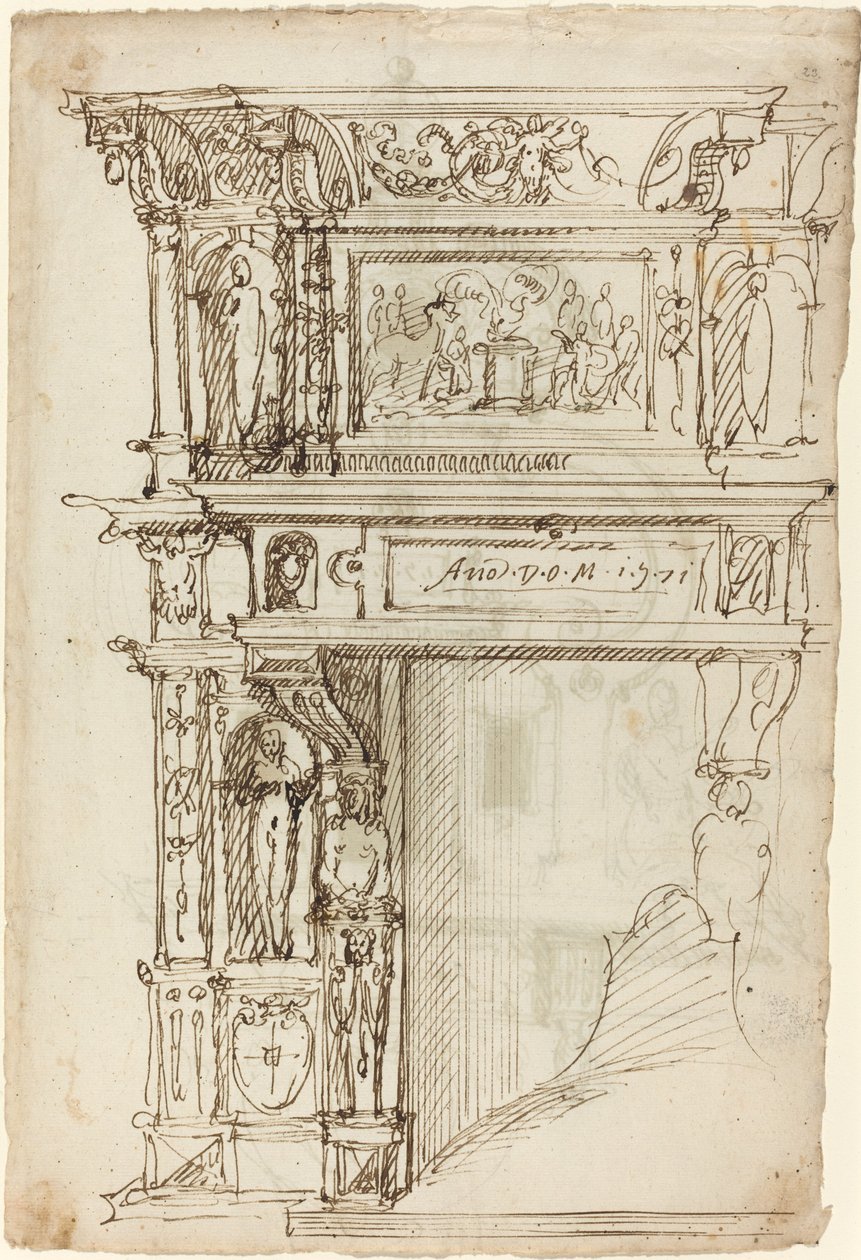 Palatial kappe med en scene af oldtidens offer [recto] af German or Austrian 16th Century