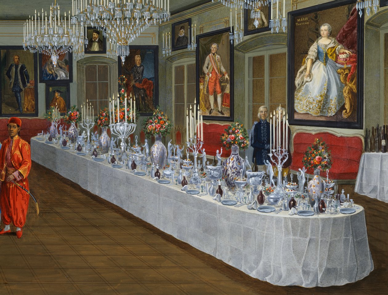 Spisestuen med portrætter af Habsburgske kejsere, maleri af Josef Kiss, Villa Lazarovich, Maximilian af Habsburgs residens i Trieste (1832-1867), tempera af Germano Prosdocimi af Germano Prosdocimi