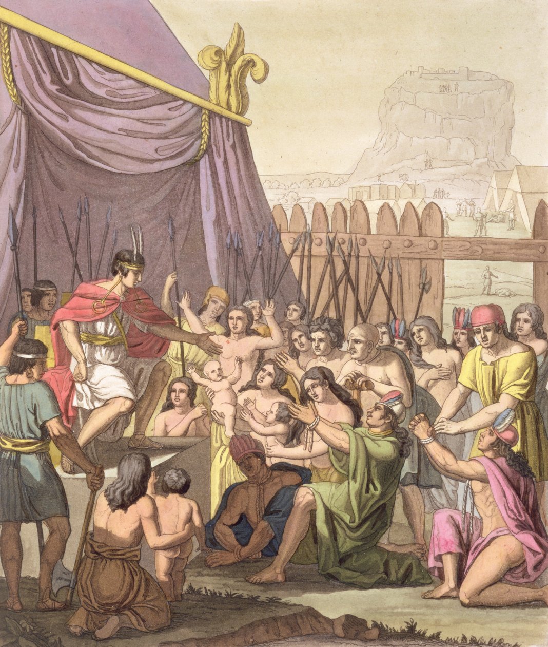 Clemency of Mayta-Capac: tilbyder benådning til erobrede stammehøvdinge i Caeyaviri, Peru, fra 