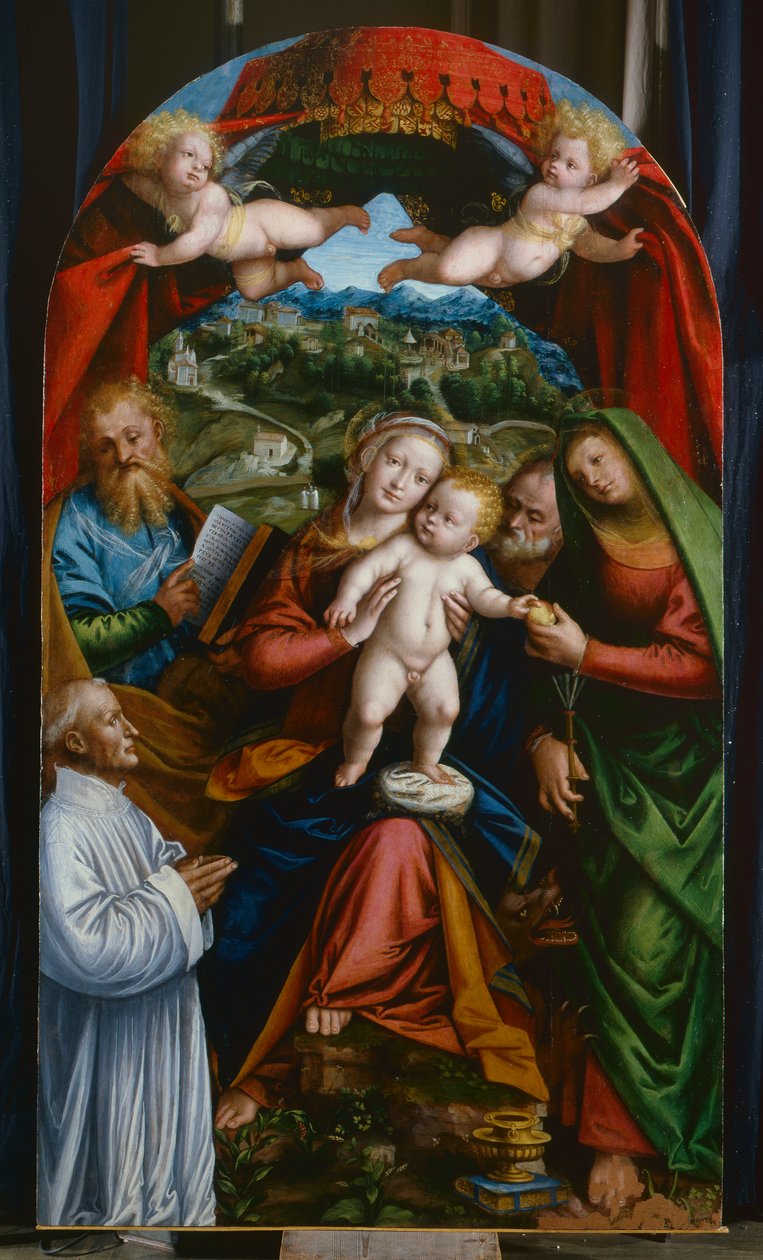 Madonna og barn og St. Martha, St. James, St. Joseph og en donor, ca. 1543 (olie på panel) af Gerolamo Giovenone
