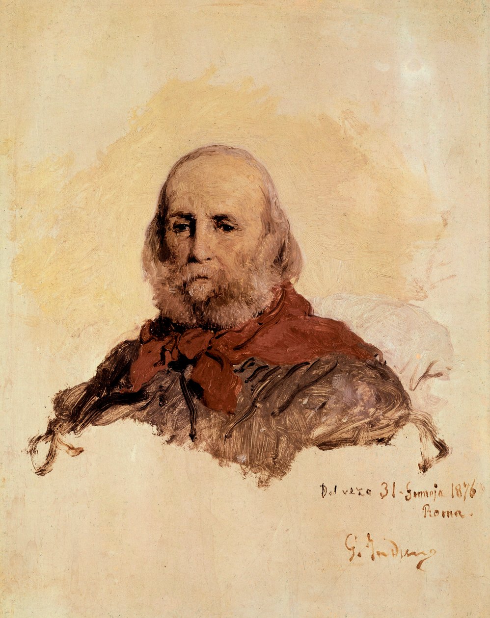 Italian Unite: portræt af Giuseppe Garibaldi (1807-1882), italiensk patriot. Værk af Gerolamo (Girolamo) Induno (1825-1890) af Gerolamo Induno