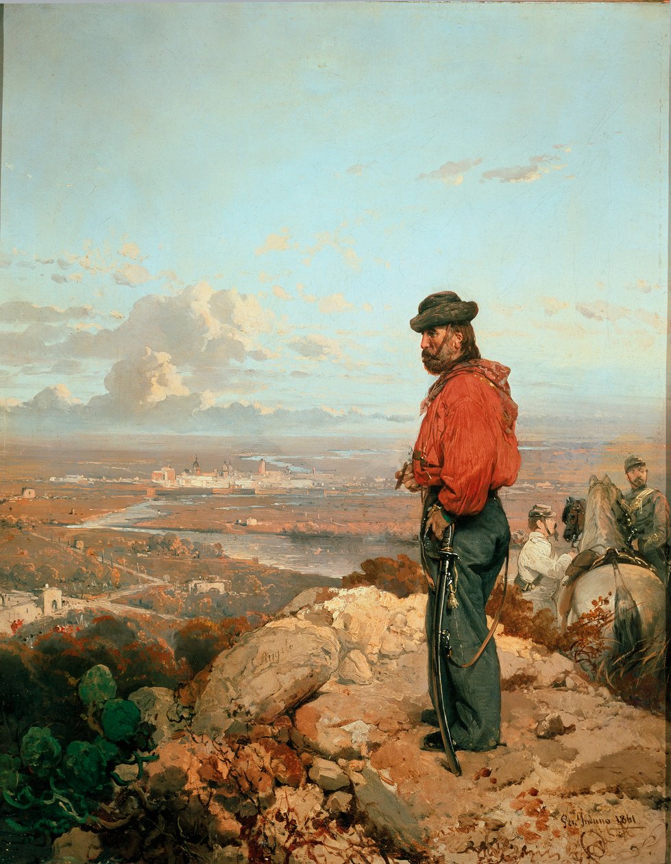 Italiensk enhed: "" Portræt af Giuseppe Garibaldi (1807-1882) foran Capua (Capua) i 1860 "" Maleri af Gerolamo (Girolamo) Induno (1825-1890) 1861 Museo del Risorgimento, Milano af Gerolamo Induno
