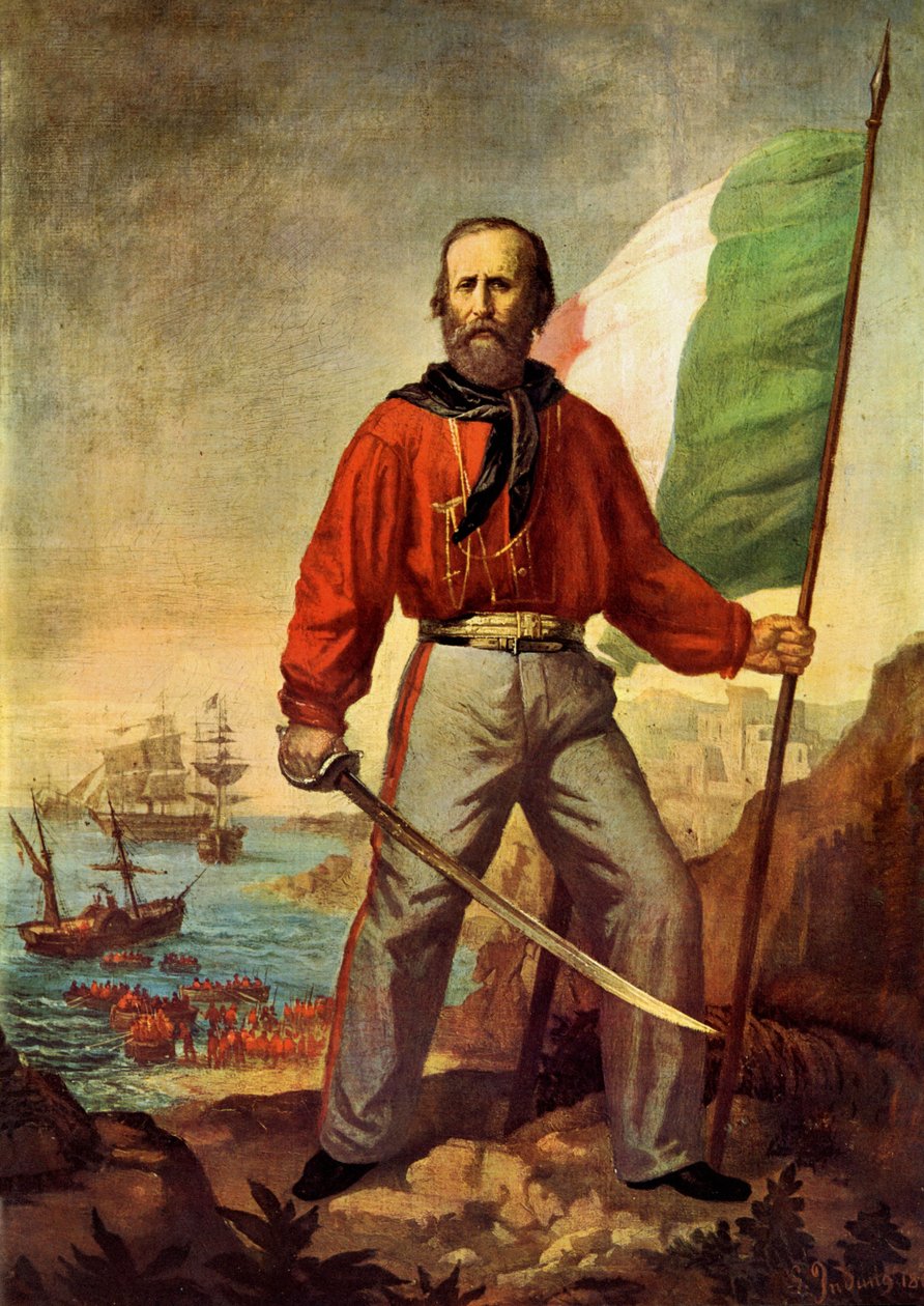 Portræt af Giuseppe Garibaldi (1807-1882) under landgangen af Tusind ved Marsala af Gerolamo Induno