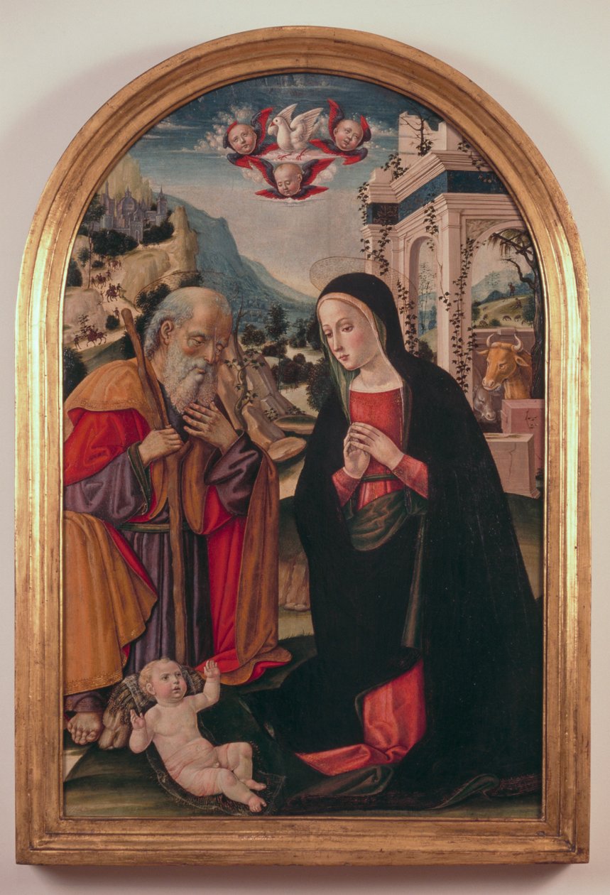Tilbedelse af barnet, ca 1490-1525, af Girolamo Benvenuto (1470-1524) af Gerolamo di Benvenuto
