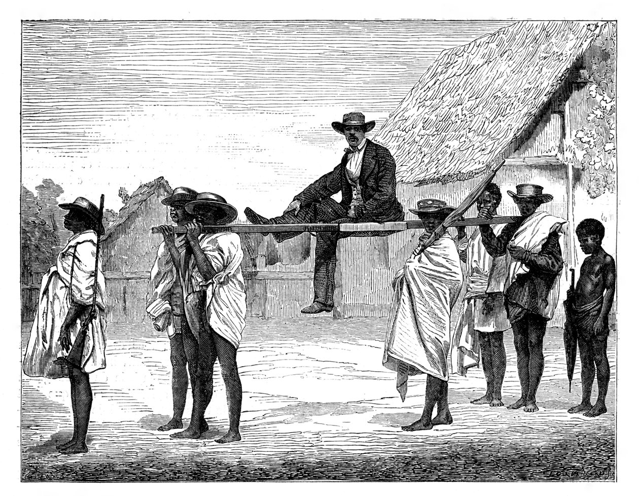 Afrikanske indfødte bærer en hvid mand, Afrika, 1800-tallet. af Gerome Staal