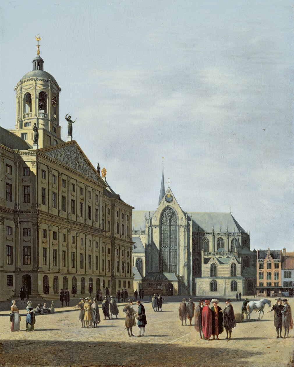 Udsigt i Amsterdam med facaden af ​​Stadhuis og Nieuwe Kerk af Gerrit Adriaensz Berckheyde