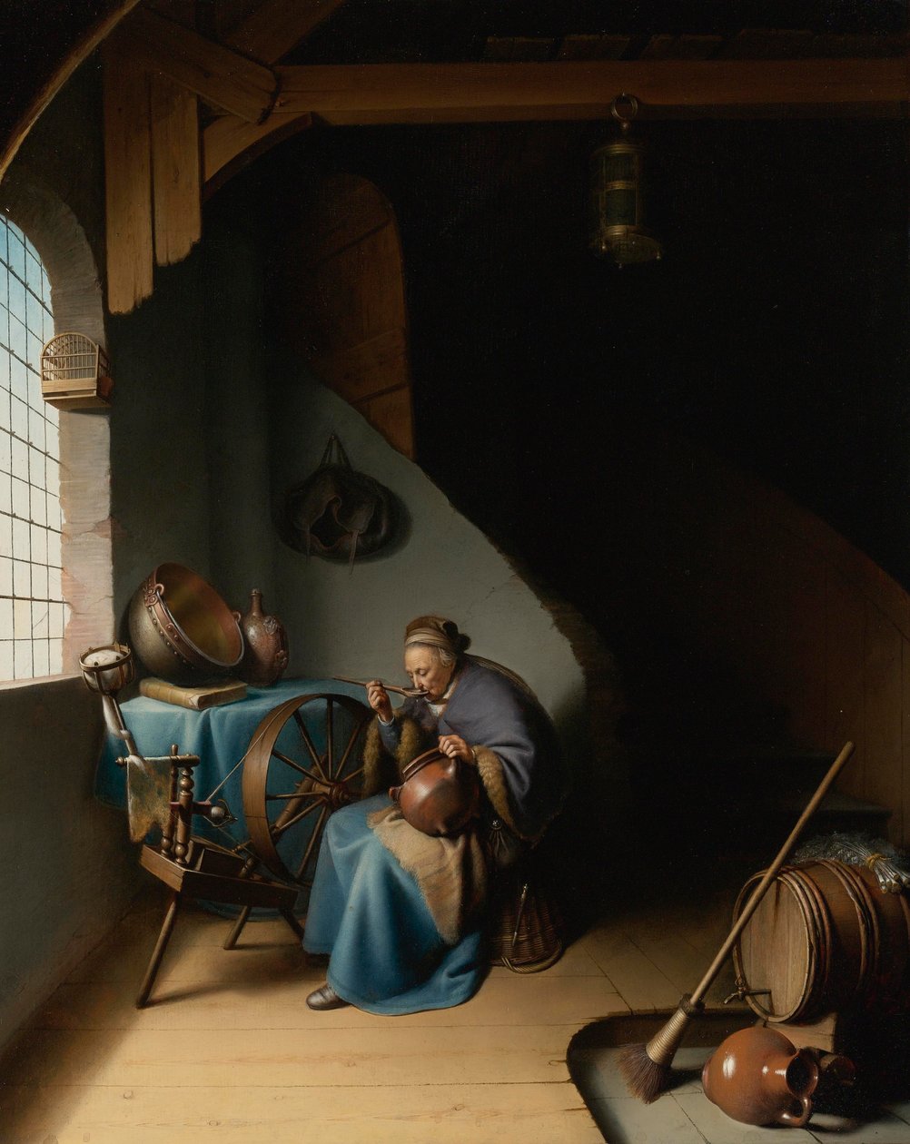 Kvinde spiser grød af Gerrit Dou