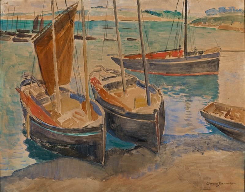 Havn med skibe i BrittanynPortugues: Havn med skibe i Bretagne af Gerrit Willem van Blaaderen