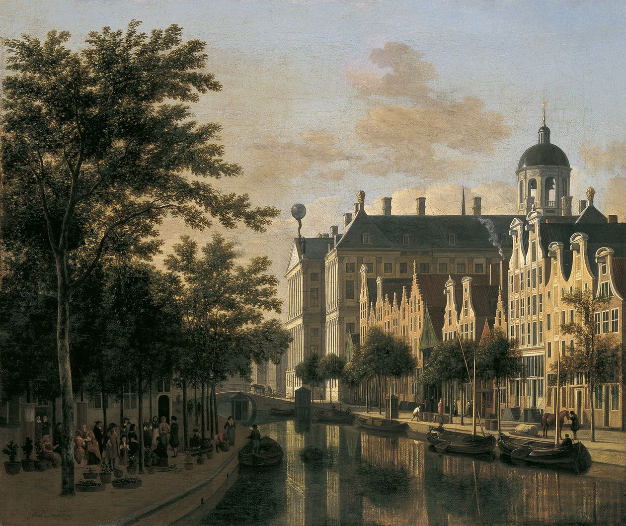 Nieuwezijds Voorburgwal med blomstermarkedet, Amsterdam af Gerrit Adriaensz Berckheyde