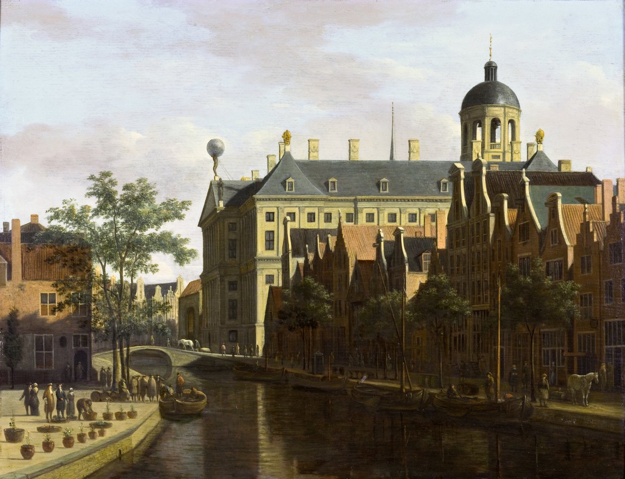 Amsterdam, Nieuwezijds Voorburgwal nær Bloemmarkt af Gerrit Adriaenszoon Berckheyde